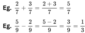 Adding and Subtracting Fractions for like denominators